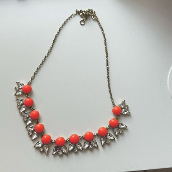 J. Crew Gold-Tone Link Chain Pink Crystal Stone Statement Necklace - Picture 1 of 4